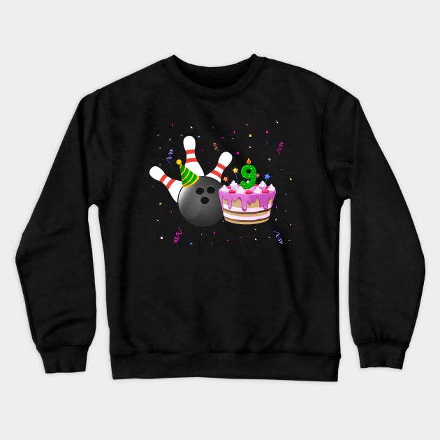 Bowling 9th Birthday Bday Party Kids 9 years Old Bowler Crewneck Sweatshirt by Msafi